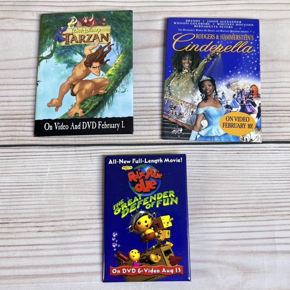 VTG Movie Release Promo Button Pin Lot 22 Mixed 90s Disney Mickey Monsters DVD - Picture 8 of 12